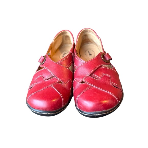 Clarks Women's Red Leather Shoes Sz 8 - Picture 3 of 16